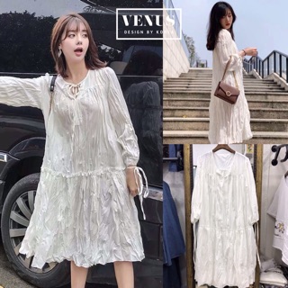 Maxi Dress ผ้ายับแขนยาว งานสไตล์เกาหลี