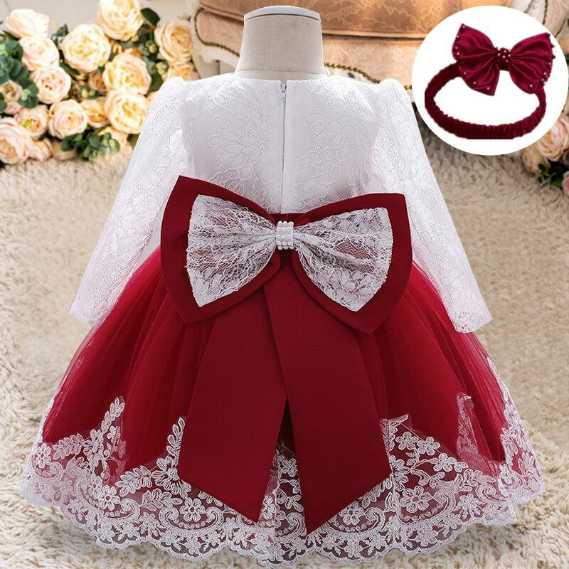 NNJXD Newborn Girls Dress Long Sleeve Big Bow Baby Girl Dresses Party