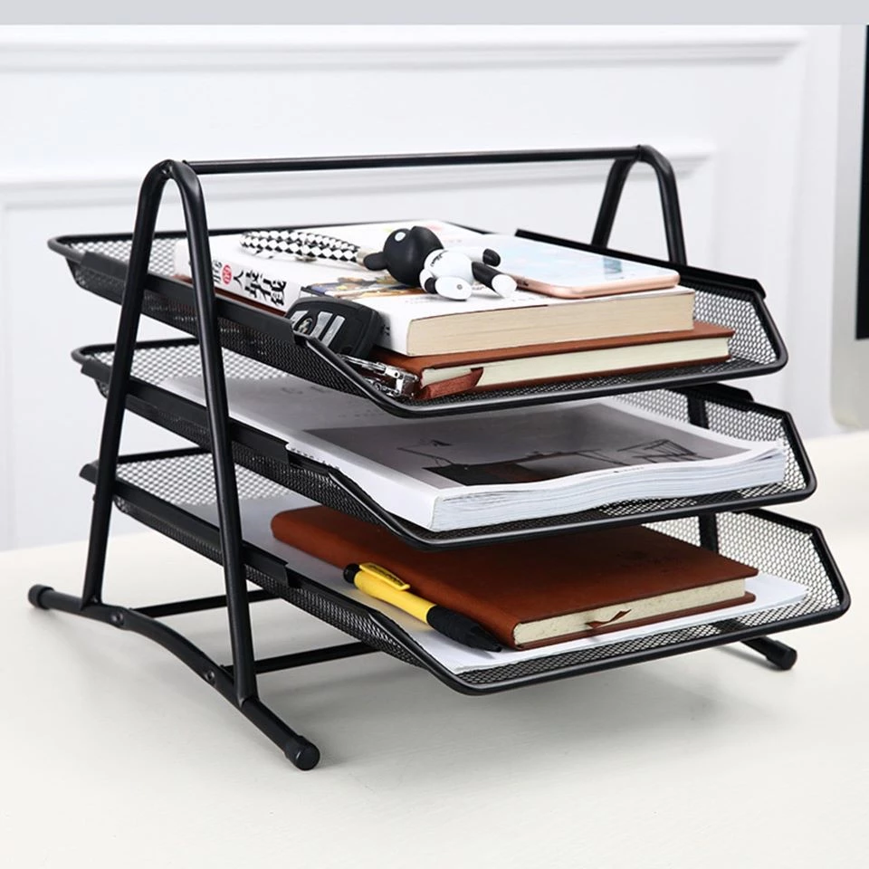 [No.2484] ชั้นวางเอกสาร วางกระดาษ ขนาด A4  หรือวางจดหมาย ขนาด 3 ชั้น สีดำ Document Basket Tray thumbnail 3