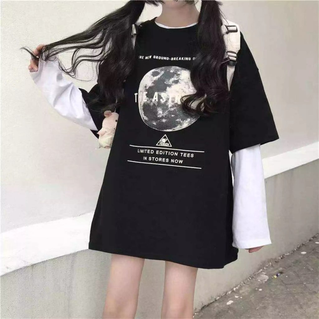 LDF New! เสื้อแฟชั่นผู้ชาย เสื้อแขนยาว เย็บต่อกันปลอมสองชิ้น (สีดำ สีขาว) NTC11