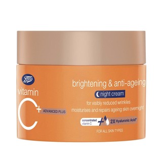 BOOTS VITAMIN C บู๊ทส์ วิตามิน ซี แอดวานซ์ พลัส ไบร์ทเทนนิ่ง แอนด์ แอนตี้-เอจจิ้ง ไนท์ ครีม / เดย์ ครีม 18มล / 50มล