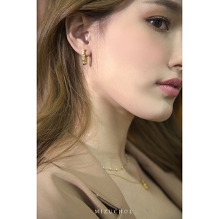 MIzuchol - ต่างหูเงินแท้ชุบทองคำแท้ ประดับหินไหมทองแท้ Golden Champagne Earrings