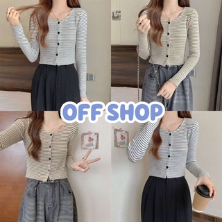 OFF SHOP พร้อมส่ง (OFF-68106) เสื้อไหมพรมแขนยาว คอวีลายทางน่ารักเกาหลีมาก -C