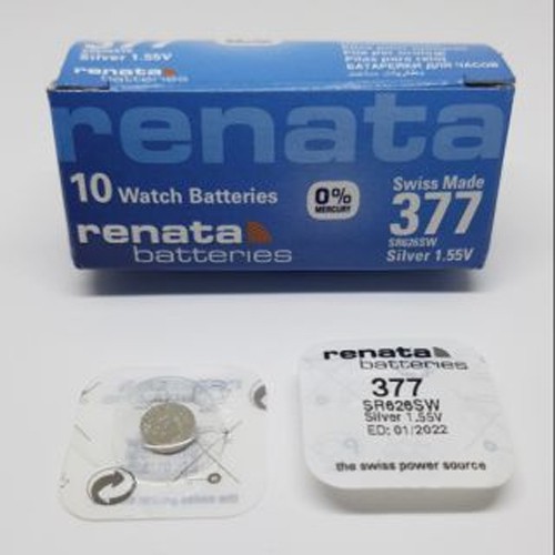 ถ่านกระดุม Renata 377/SR626SW Silver 1.55V  จำหน่ายยกกล่อง มี 10เม็ด