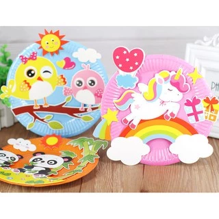 ของเล่นสติ๊กเกอร์สร้างสรรค์แฮนด์เมดจานศิลปะ DIY แผ่นกระดาษสติกเกอร์การ์ตูน Paper plate