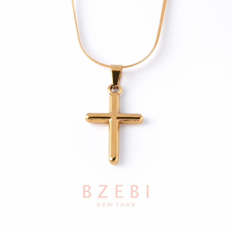 BZEBI สร้อยสเตนเลส ทอง โซ่ ผู้หญิง จี้ไม้กางเขน สไตล์ฮิปฮอป แฟชั่น เครื่องประดับผู้ชาย ไม่ลอก ไม่ดำ และผู้หญิง 760N