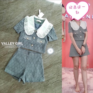 ชุดเซตขาสั้นลูกไม้สีฟ้า งานป้าย Valley girl sizeS ***มือ1ป้ายห้อย