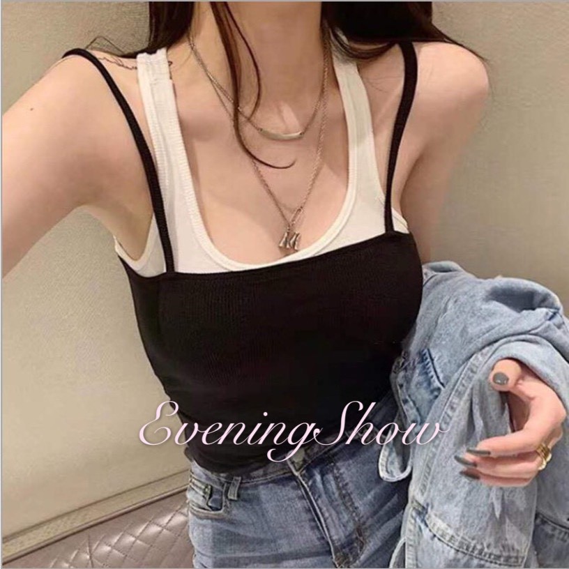 C13 เสื้อสายเดี่ยวผ้ายืด ทรงหน้าสูง เว้าโครงสวย หลากสีพร้อมส่ง / ฟรีไซส์