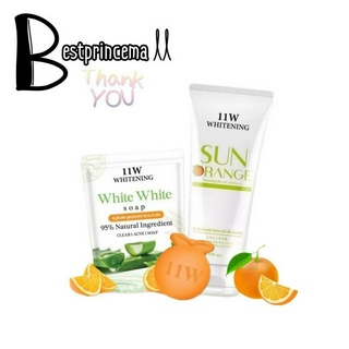 Whitening Sun Orange SPF50 PA+++ ครีมกันแดดลูกส้ม+สบู่ 11W White soap (1ซอง มี 2 ก้อน)