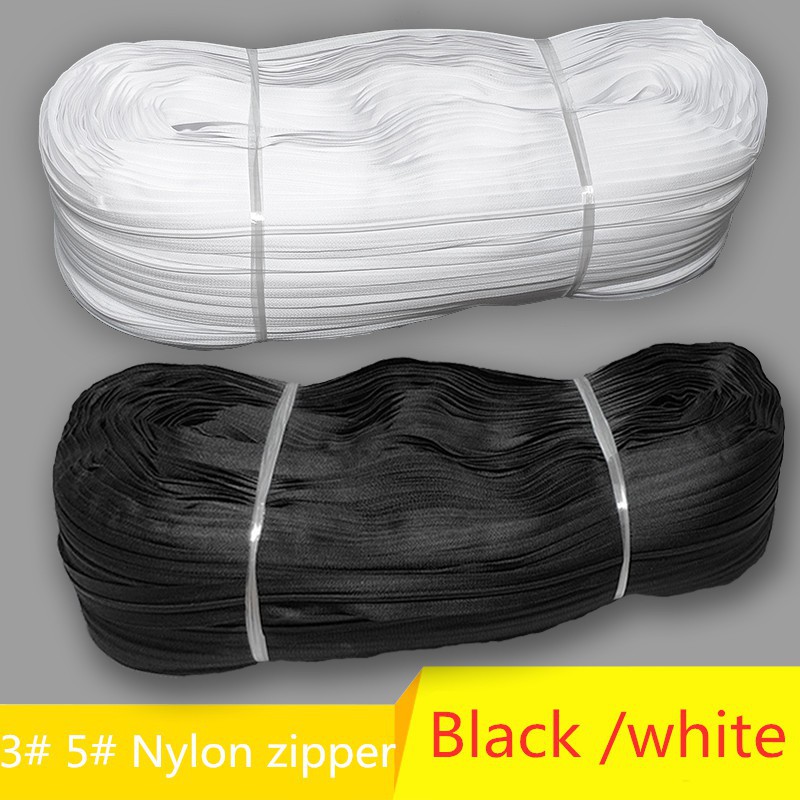 3 5 สีขาว / Balck ไนลอนซิป 5 เมตร 5 ชิ้นซิป puller DIY กระเป๋าสิ่งทอที่บ้านเครื่องนอนอุปกรณ์เสริม