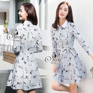 Sevy Flora Float Collar Long Sleeve Mini Dress