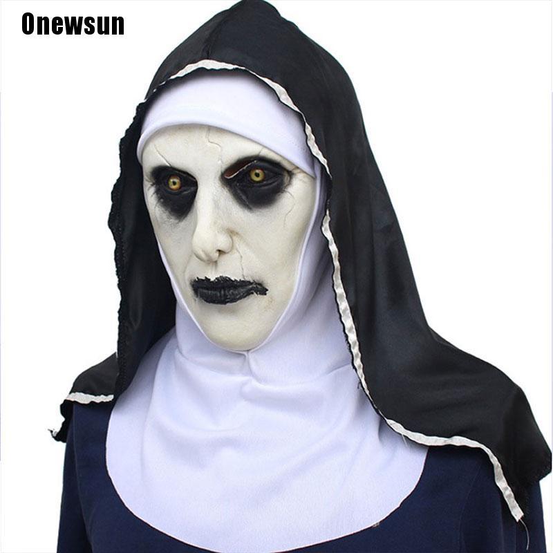 Onewsun ⚑ The Horror Scary Nun Latex Mask W/Headscarf Valak Cosplay For ...
