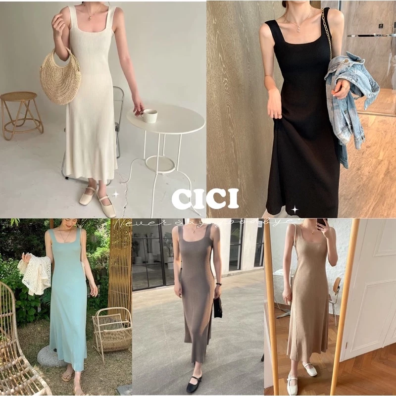 ส่งทันที Cici(NO. 827-1)เดรสยาวผ้าไหมพรมknit ผ้าทองร่องใหญ่ยืดได้เยอะ ลุคเกาหลีมาก