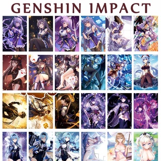 โปสเตอร์ภาพวาด ลายการ์ตูนอนิเมะ Genshin Impact Zhongli Hutao Ganyu สําหรับตกแต่งผนังบ้าน ห้องนอน