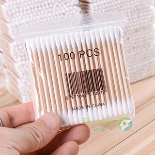 Cotton Buds คอตตอนบัด สำลีปั่นหู ด้ามไม้ สำลีไม้ สำลีก้าน 🇹🇭 จัดส่งที่ไทย บรรจุ 100 ก้าน🐞 td99