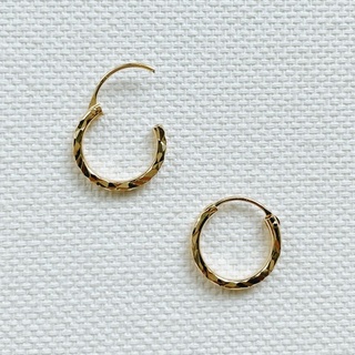 Textured Slim Hoops, 18K Gold Plated Sterling Silver Earrings E0050 | เงินแท้ 925 ชุบทองเเท้ 18 กะรัต