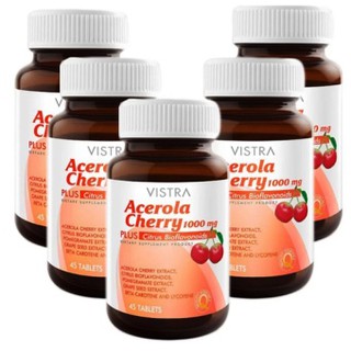 Vistra Acerola Cherry 1000 mg 45 เม็ด (5 ขวด) วิสทร้า อะเซโรลาเชอร์รี่ 1000 มก.