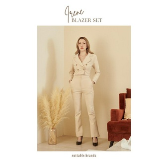 Irene Blazer Set - เซตสูท 2 ชิ้น เสื้อสูทครอปเสริมฟองน้ำบ่า+กางเกงขายาว (ครีม)