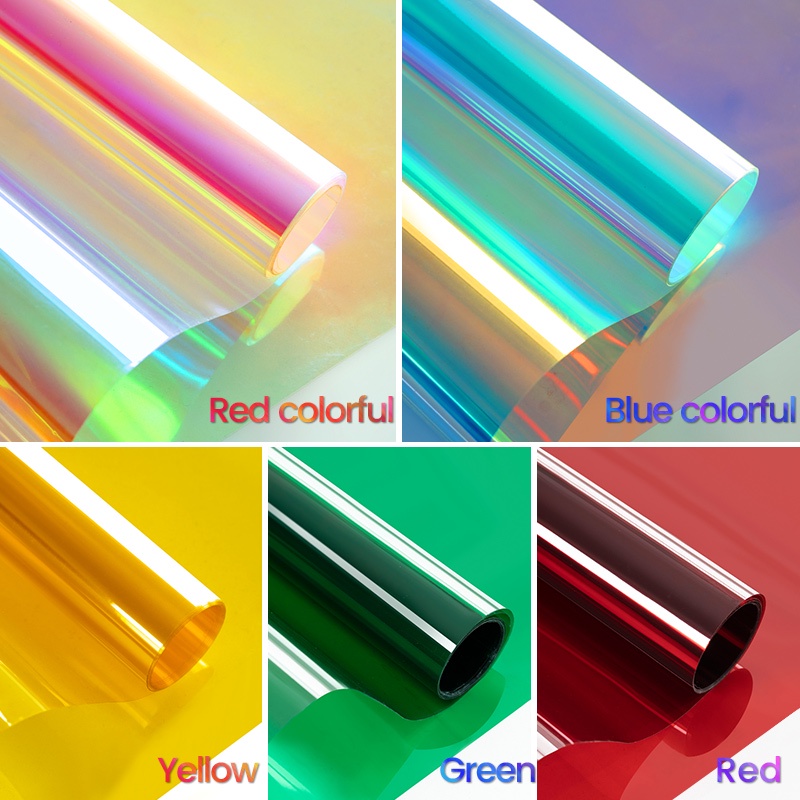 สติกเกอร์กระจกสีสันสดใส Rainbow Effect Iridescent Window Tint ฟิล์มหน้าต่างตกแต่งสําหรับ Home Office ควบคุมความร้อน Anti UV