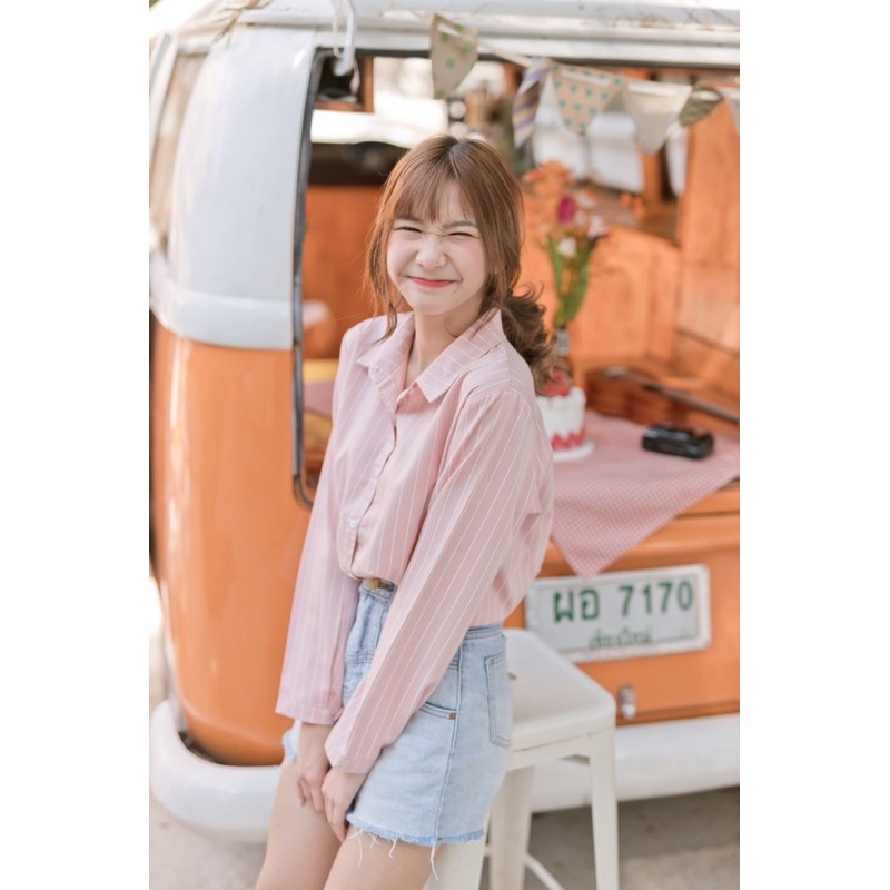Numsha Brand เสื้อเชิ้ตแขนยาวลายทาง / NB20100