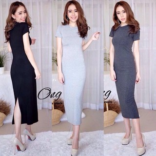 Maxxi Dress ผ้ายืดเข้ารูป สีพื้น TW2961