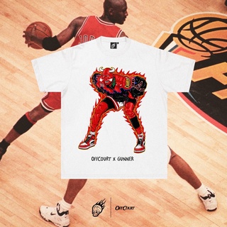เสื้อยืดสีขาวผู้หญิง - OFFCOURT X GUNNER-GOAT ที ไมเคิล จอร์แดน เสื้อยืดวินเทจผ้าฝ้ายสําหรับผู้ชายผ