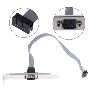 คอมพอร์ต สำหรับ เมนบอร์ด 9 Pin Female to RS232 DB9 Pin Com Port Ribbon Serial Cable Connector Bracket with cable 27cm