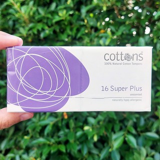 ผ้าอนามัยแบบสอด ผลิตจากฝ้ายธรรมชาติ 100% Natural Cotton Tampons Super Plus Unscented 16 Tampons (Cottons®)