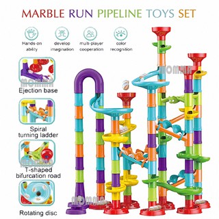 MOMMA ใหม่ D.I.Y. ปริศนา ตัวต่อ หอคอย รางลูกแก้ว หลากสี 93 ชิ้น  DIY Super Tower Building Block Marble Run Maze Race Edu