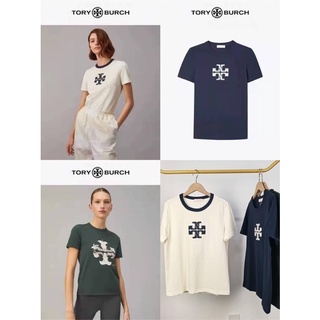 (สอบถามทางแชทนะคะ)Tory Burch เสื้อยืดT shirt ผ้าดีมากมี3สี ขาว กรม เขียว