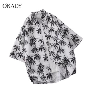 OKADY ชายเสื้อผู้ชายลายดอกไม้หลวมเสื้อฮาวายชายหาดกีฬากลางแจ้งแนวโน้มแขนสั้นนักเรียนแฟชั่นเสื้อฮาวาย