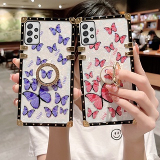 Yjd เคสโทรศัพท์มือถือ กันกระแทก ลายผีเสื้อ ประดับเพชร พร้อมแหวนขาตั้ง สําหรับ Samsung A22 A32 A52 A52S A72 A73 A71 A51