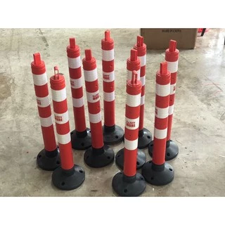 เสาจราจร เสาล้มลุก เสาจราจร 75 ซม. เสา 75 สีแดง พร้อม 3 แถบสะท้อนแสง กรวยจราจร อุปกรณ์จราจร