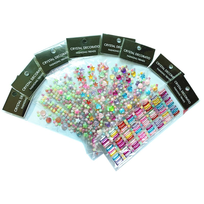 Rhinestones Self กาวสติกเกอร์ Flatback สติกเกอร์สมุดภาพ 13 สไตล์อะคริลิคคริสตัล 3 เส้นใน 1 แผ่น Self-กาวผสม Rhinestones สติกเกอร์ตกแต่งเพชร Mobile Decor 3D Tattoo สติกเกอร์