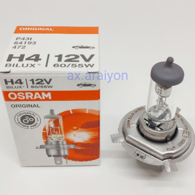 ซื้อ หลอดไฟ H4 12V 60/55W Osram แท้100%1หลอดไฟหน้าH4