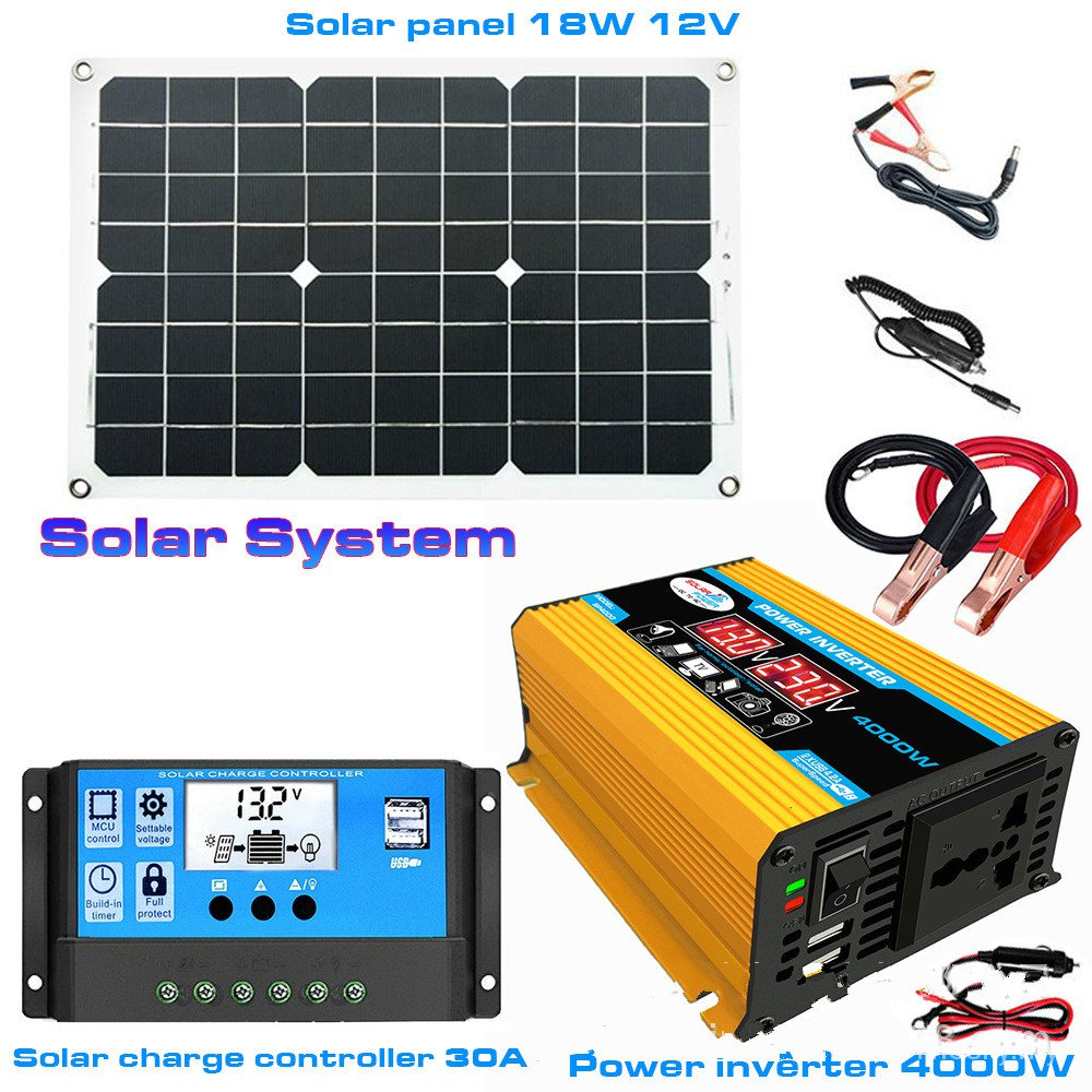 (เก็บเงินปลายทาง) อินเวอร์เตอร์ ระบบสุริยะ USB คู่ 18W12V220V แผงโซลาร์เซลล์ + อินเวอร์เตอร์ 4000W +