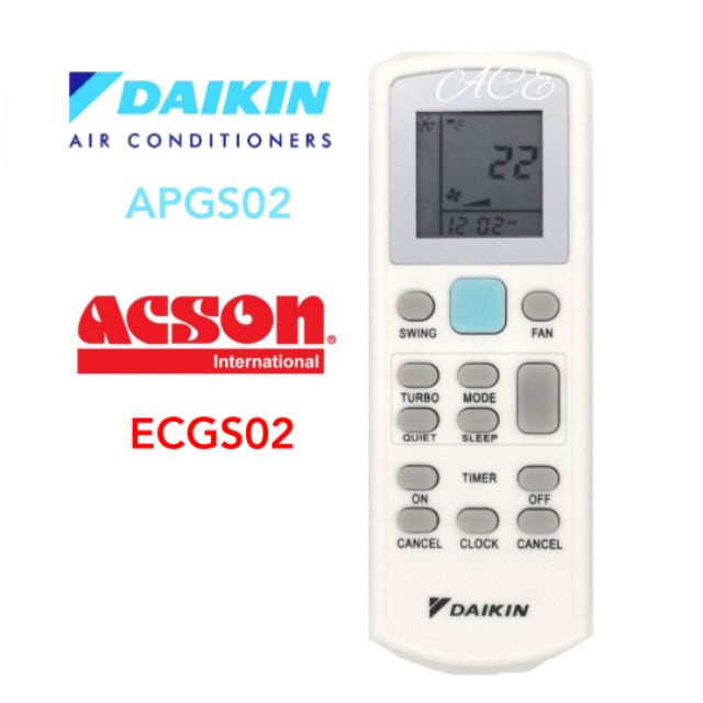 DAIKIN,ACSON ,YORK Aircon รีโมทคอนโทรล ECGS02,ECGS02-i/APGS02,APGS02-i เปลี่ยน