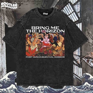 เสื้อยืดผ้าฝ้าย เสื้อยืด พิมพ์ลาย Bring ME THE HORIZON OVERSIZE WASHING VINTAGE | เสื้อยืด โอเวอร์ไซส์ | เสื้อยืด ขนาดให