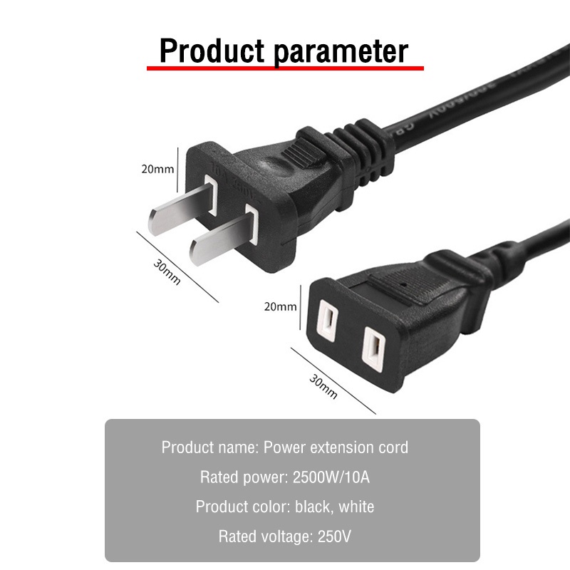 iRemax power extension cord สายไฟต่อปลั๊กสองตัว สายไฟต่อสองรูกำลังสูง สายไฟในครัวเรือน 2500W