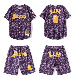 Lakers join Bape เสื้อยืด ปักลายพราง ทรงหลวม สีทอง สําหรับ 100 กก.