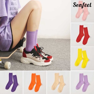 Seafeel ถุงเท้าผ้าฝ้ายระบายอากาศสีพื้นสําหรับผู้หญิง