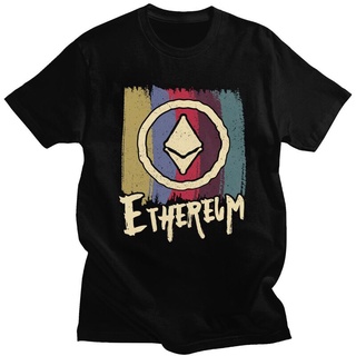 เสื้อยืดสีขาว - เสื้อยืดวินเทจ Ethereum ผู้ชายแขนสั้น Blockchain Crypto Cryptocurrency Tshirt หลวมพ