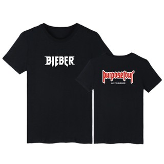 ราคาAlimoo มีไซส์ใหญ่ ผู้ชาย &amp; ผู้หญิง ชุดเสื้อยืดผ้าฝ้ายคลาสสิกพิมพ์ JUSTIN BIEBER Purpose Tour สำหรับผู้ชาย XXS-4XLS-3