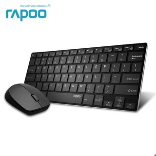 คียบอร์ดและเม้าส์ไร้สาย Rapoo 9000M (KB-9000M-BK) Keyboard &amp; Mouse Bluetooth and Wireless 2.4G สกรีน TH/ENG