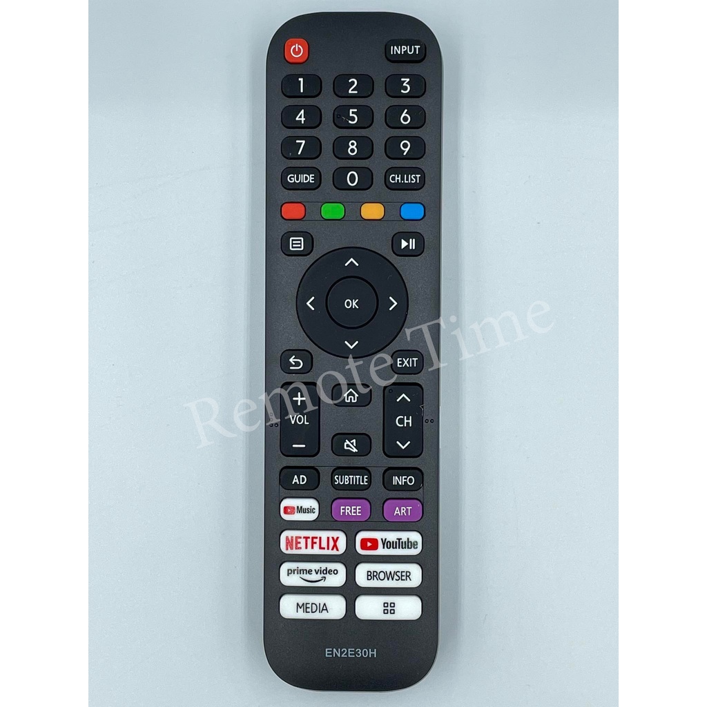 รีโมททีวี Hisense รุ่น EN2E30H   มีคำสั่ง Netflix/Youtube/Prime video/Browser/Media/App รุ่นและปุ่มค