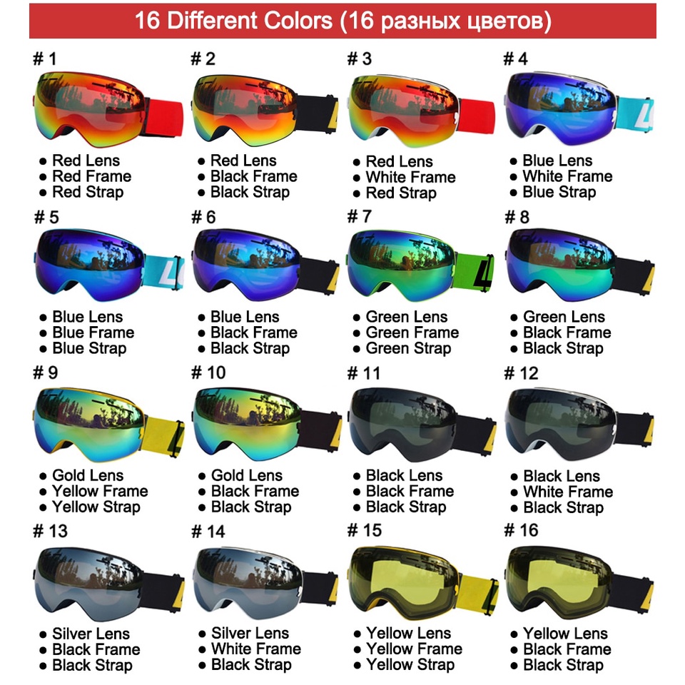 LOCLE Double Layers Ski Goggles Antifog UV400 Spherical Ski Glasses