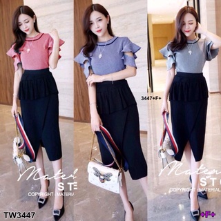 👗Pfashion [ส่งไว!!🚛] P3447 เซตเสื้อลายสก็อตแขนแต่งระบาย กับกระโปรงระบายด้านหน้าและป้ายทับด้านใน Plaid shirt wi