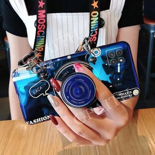 เคสโทรศัพท์ Samsung Galaxy A22 A32 A52 A72 A02S 5G 4G S21+ Plus S21 Ultra S20 FE 2021 New Phone Case Cute Camera Pattern Cover with Adjustable Lanyard Strap Casing with Stand Holder for SamsungA22