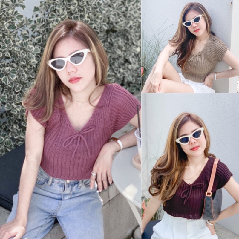 🎀เสื้อTop ไหมพรหมผูกโบว์ เนื้อหนาผ้านุ่ม🔥พร้อมส่ง