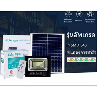 สปอร์ตไลท์โซล่าเซลล์ LED 200W พร้อมรีโมท แสงสีขาว